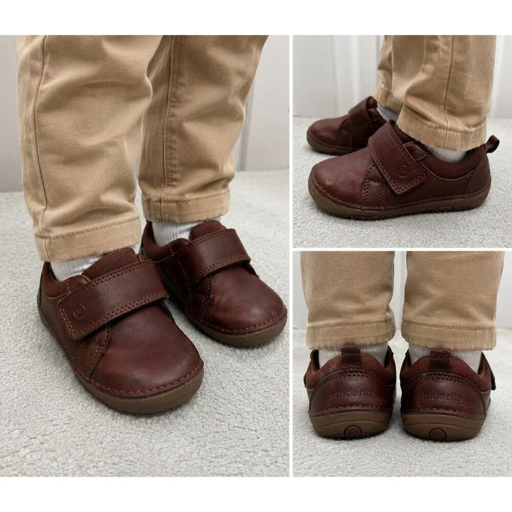 Stride Rite Toddler Boys Jodie Brown Leather Shoes Size 5M Hook & Loop